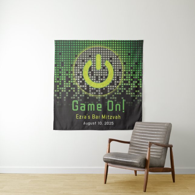 Green Black Video Game Gamer Bar Mitzvah Wandteppich (Beispiel (Horizontal))