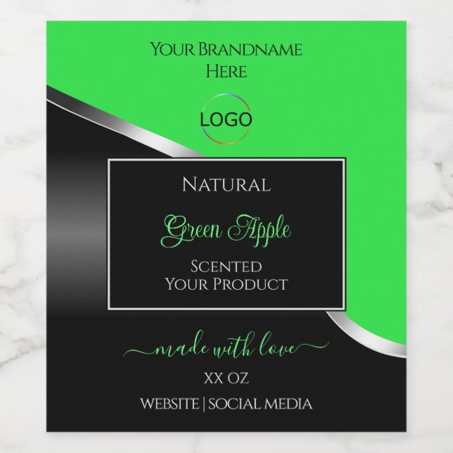 Green Black Wavy Silver mit Logo-Produktkennzeichn Weinetikett (Einzelnes Label)