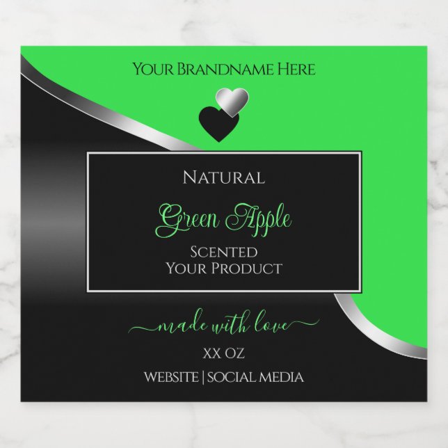 Green Black Wavy Silver Niedlich Hearts Product La Alkoholflaschenetikett (Einzelnes Label)