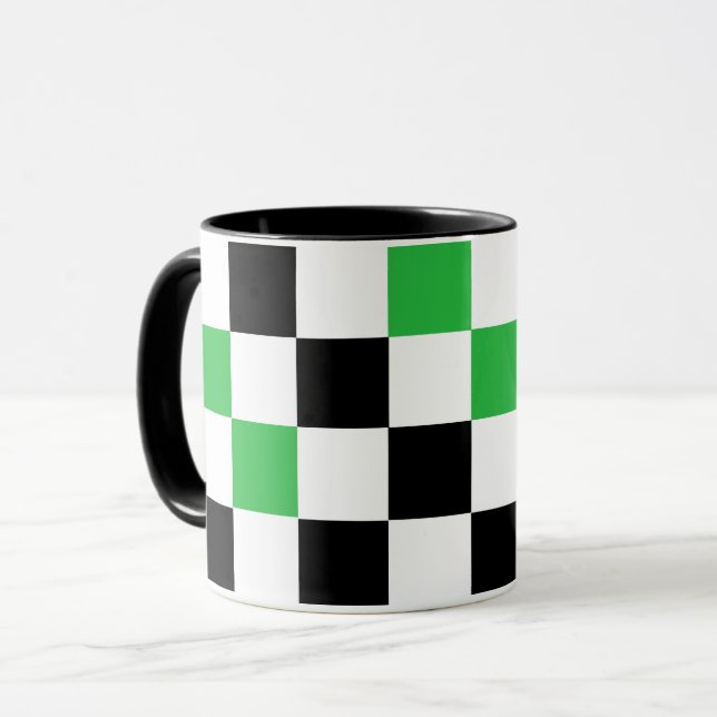 Green Black White Checkered Pattern Design  Tasse (Vorderseite Links)