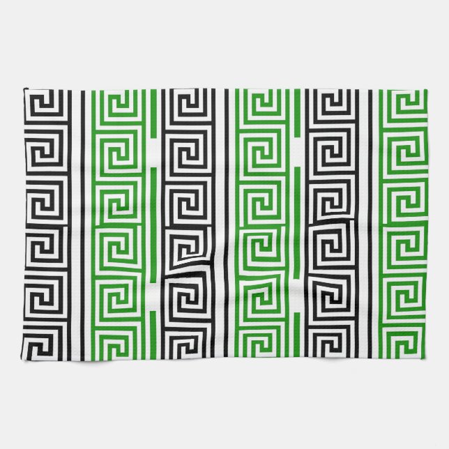 Green Black White Greek Key Fret Pattern Design  Geschirrtuch (Horizontal)