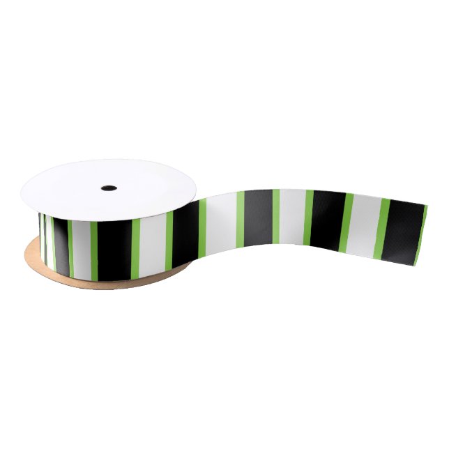 Green, Black & White Stripes Satinband (Spule)