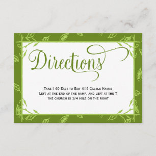Green Blätter Country Wedding Directions Card Begleitkarte
