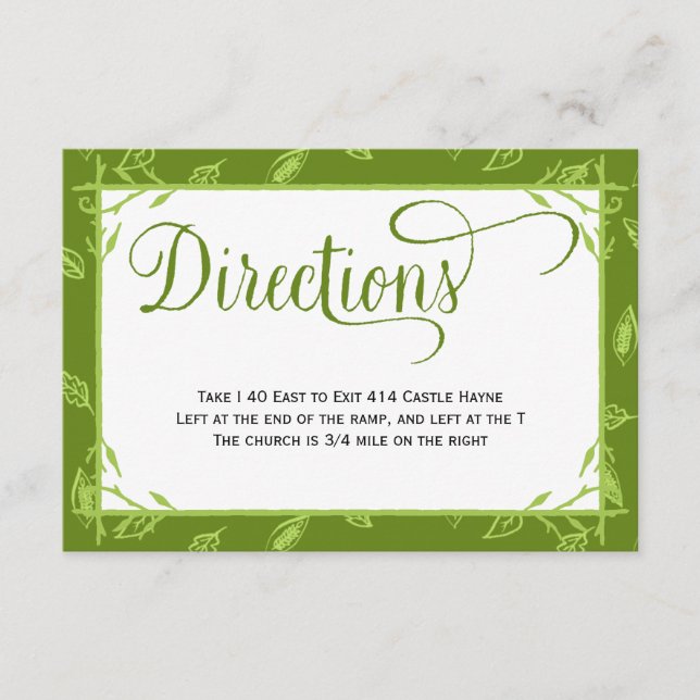 Green Blätter Country Wedding Directions Card Begleitkarte (Vorderseite)