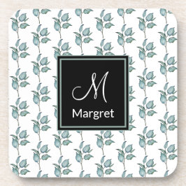 Green Blätter Garden Pattern Monogram personalisie Getränkeuntersetzer