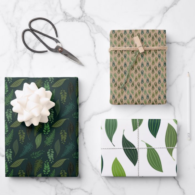 Green Blätter Muster Wrapping Paper Set (Vorderseite)