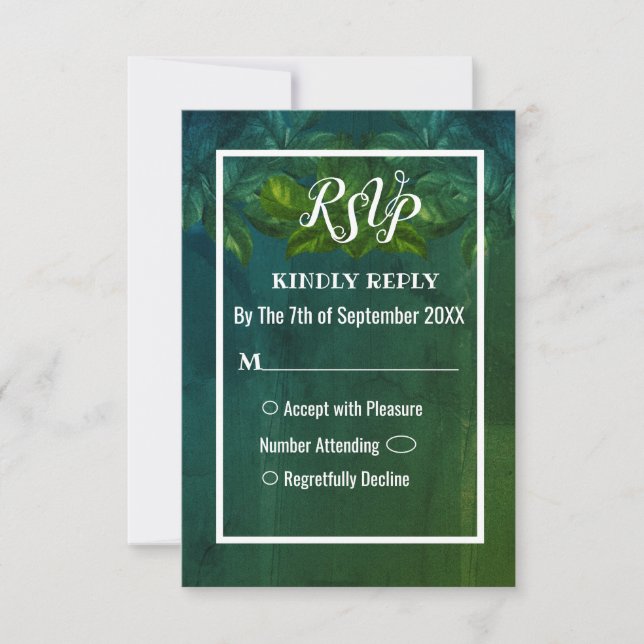 Green Blätter Rustic Vintage Wedding RSVP Card Einladung (Vorderseite)