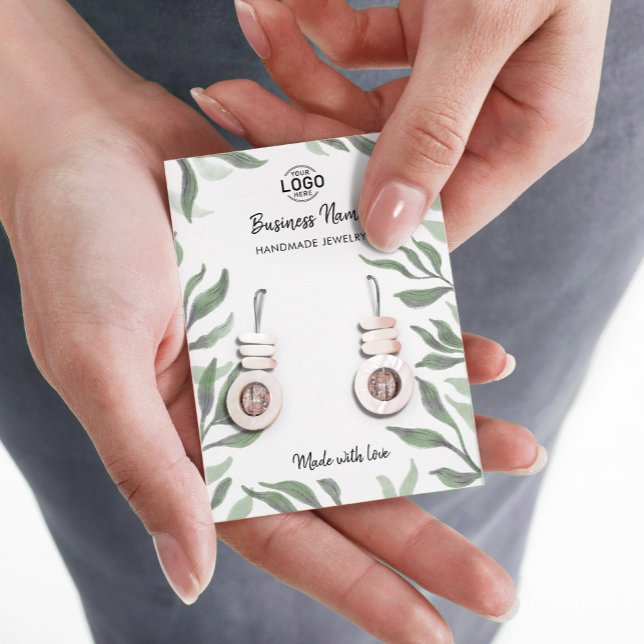 Green Blätter White Juwelierohrringe Display Card Visitenkarte (Von Creator hochgeladen)