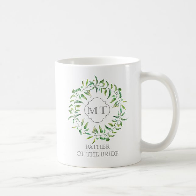 Green Blätter Wreath Bachelor Party Monogram Tasse (Rechts)