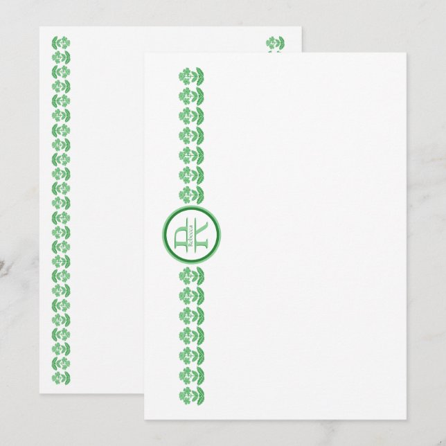 Green Block Print Daisy Card Dankeskarte (Vorne/Hinten)