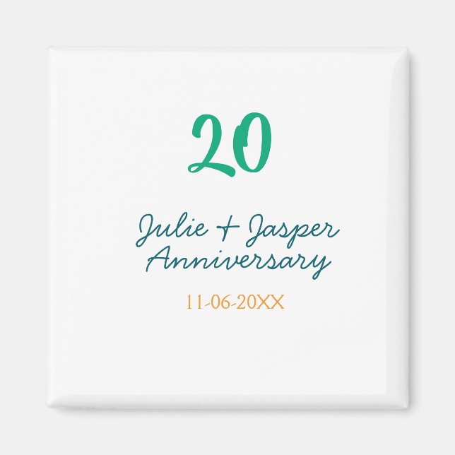 Green blue 20th anniversary name date orange  magnet (Vorne)