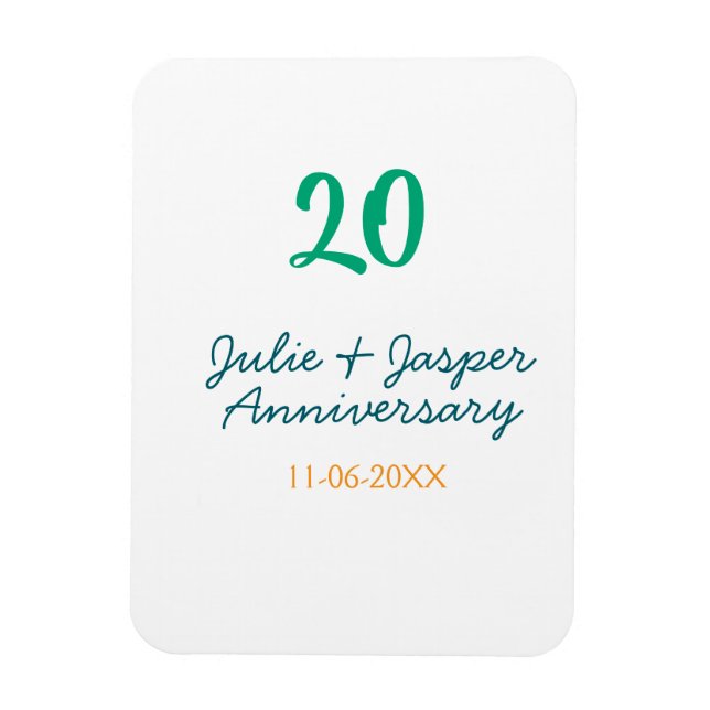 Green blue 20th anniversary name date orange  magnet (Vertikal)