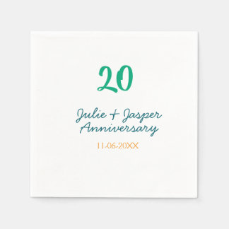 Green blue 20th anniversary name date orange  serviette
