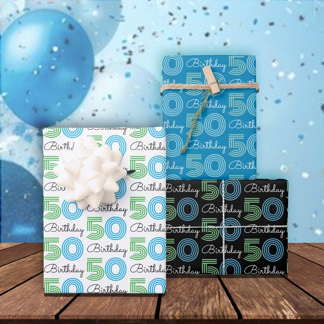 Green Blue 50. Geburtstag Geschenkpapier Set (Von Creator hochgeladen)