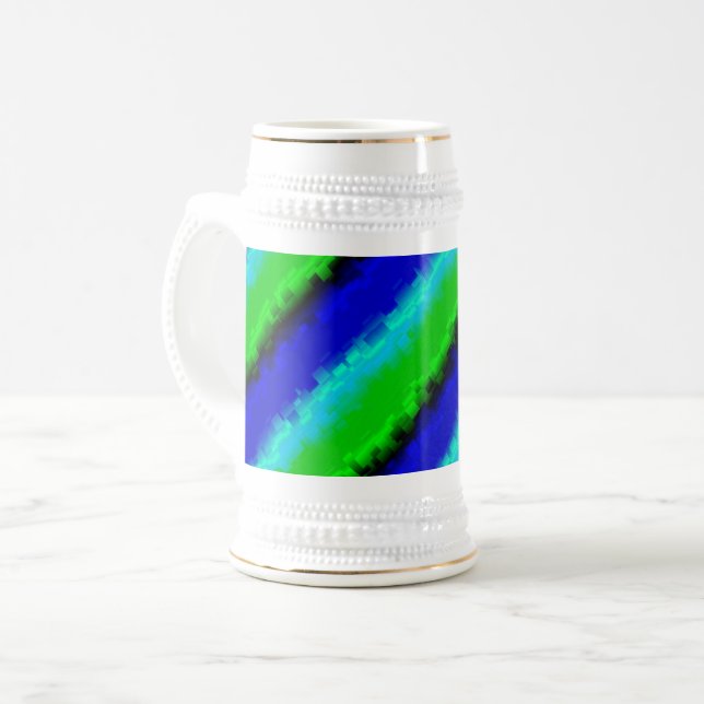 Green Blue abstrakt 3D Regenbogenmuster Bierglas (Vorderseite Links)