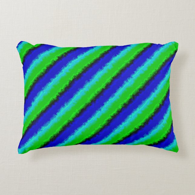 Green Blue abstrakt 3D Regenbogenmuster Dekokissen (Vorderseite)