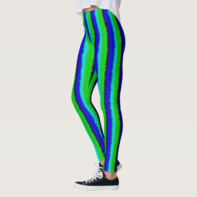 Green Blue abstrakt 3D Regenbogenmuster Leggings (Links)