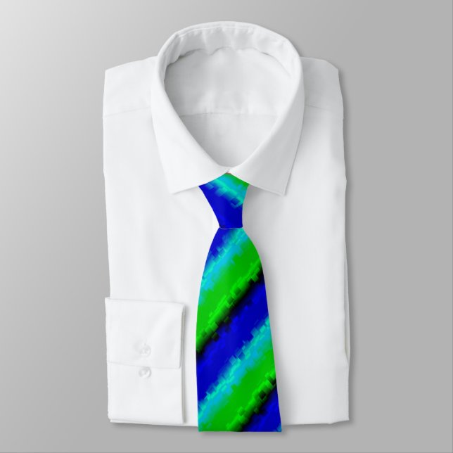 Green Blue abstrakt 3D Regenbogenmuster Neck Tie Krawatte (Gebunden)