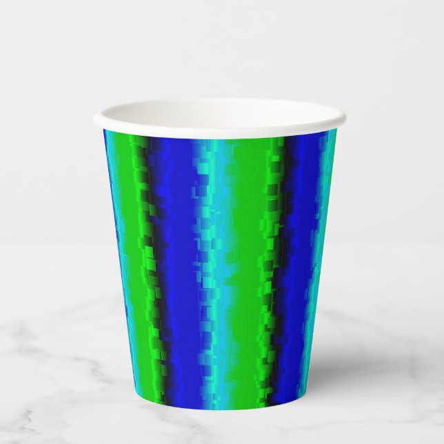 Green Blue abstrakt 3D Regenbogenmuster Pappbecher (Vorderseite)