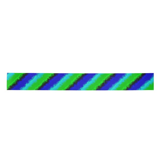 Green Blue abstrakt 3D Regenbogenmuster Satinband (Vorderseite)