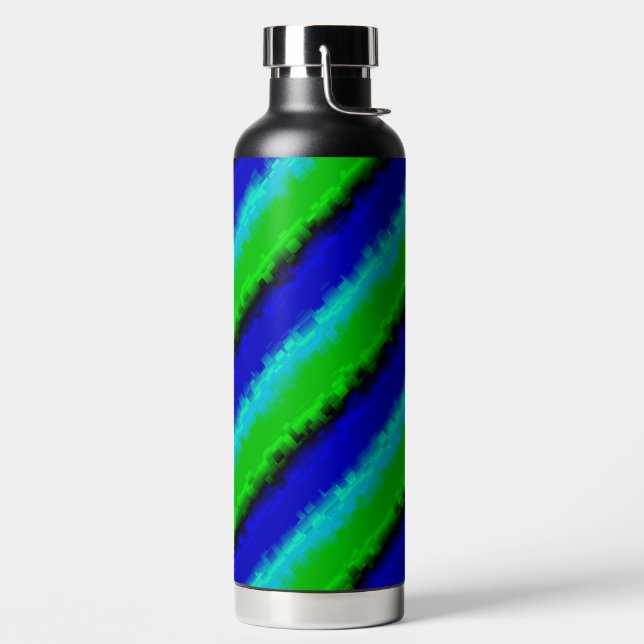 Green Blue abstrakt 3D Regenbogenmuster Trinkflasche (links)