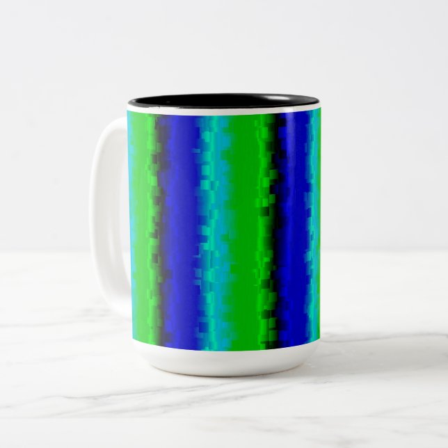 Green Blue abstrakt 3D Regenbogenmuster Zweifarbige Tasse (Vorderseite Links)