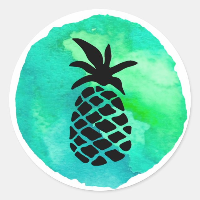 Green Blue Ananas Design Runder Aufkleber (Vorderseite)