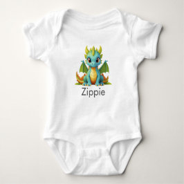 Green Blue Baby Dragon Fantasy Art Bodysuit Baby Strampler