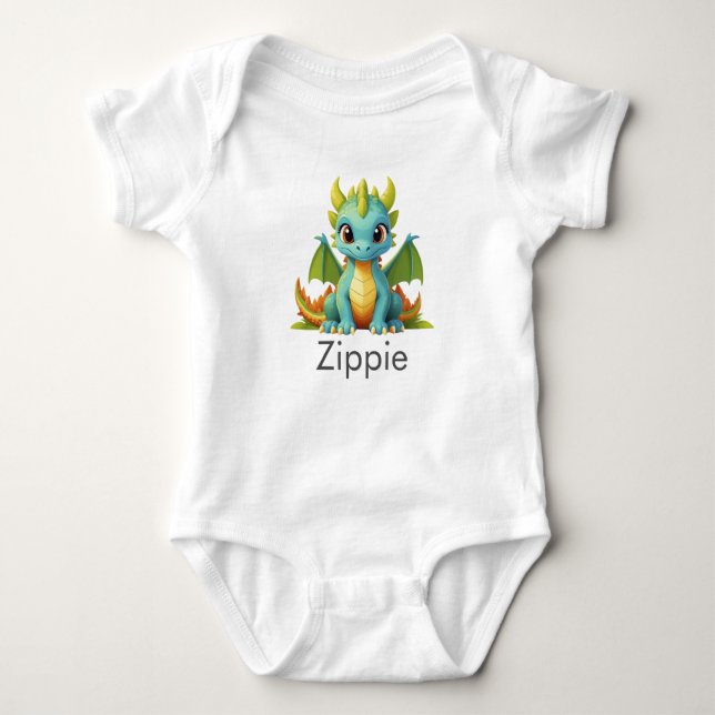 Green Blue Baby Dragon Fantasy Art Bodysuit Baby Strampler (Vorderseite)