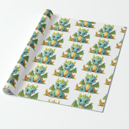 Green Blue Baby Dragon Fantasy Wrapping Paper Geschenkpapier