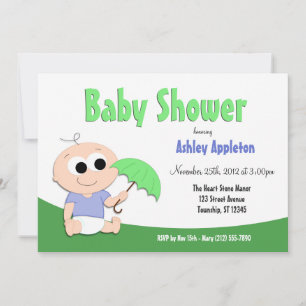 Green & Blue Baby Umbrella - Einladungen zur Dusch