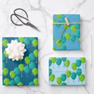 Green Blue Balloons Design Geschenkpapier Set