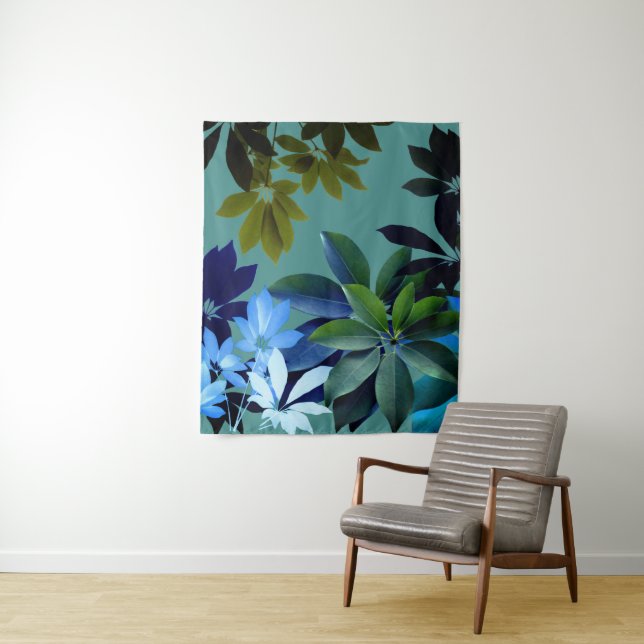 Green, Blue Blätter Art Wall Tapestry Wandteppich (Beispiel)
