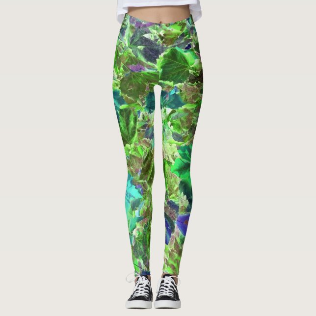 Green Blue Blätter Nature Leggings (Vorderseite)