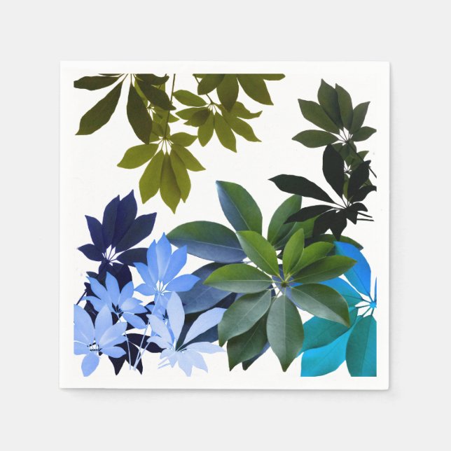 Green & Blue Blätter Standard Cocktail Napkin Serviette (Vorderseite)
