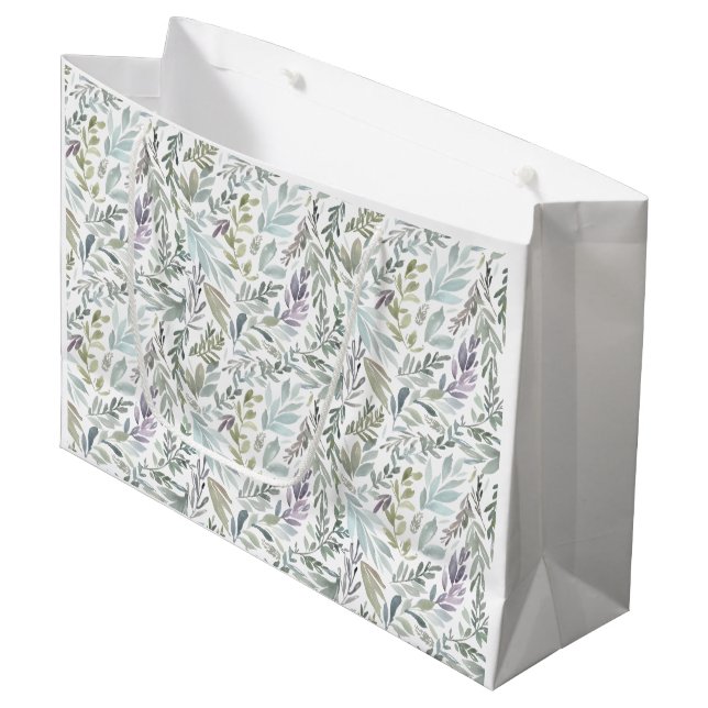 Green Blue Botanical Watercolor Große Geschenktüte (Vorderseite Schrägansicht)