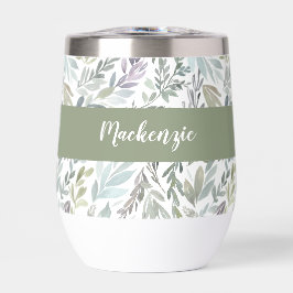Green Blue Botanical Watercolor Monogram Name