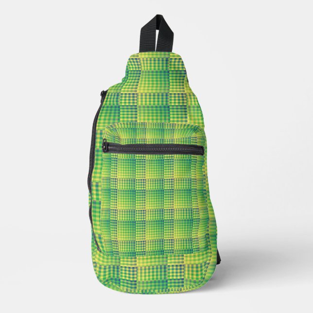 Green Blue Checker Abstract Pattern Crossbody Bag (Vorderseite)
