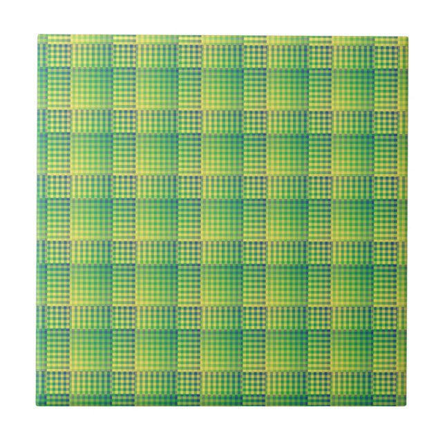 Green Blue Checker Abstract Pattern Fliese (Vorderseite)