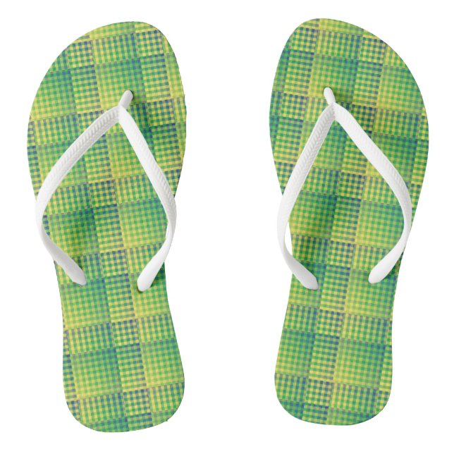 Green Blue Checker Abstract Pattern Flip Flops (Fußbett)