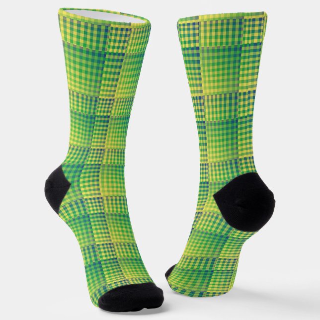 Green Blue Checker Abstract Pattern Socken (Gewinkelt)