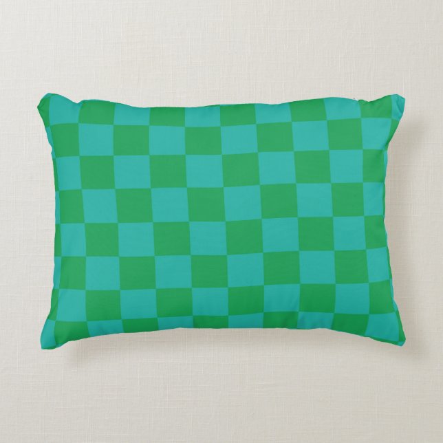 Green Blue Checkered Gingham Pattern Dekokissen (Vorderseite)