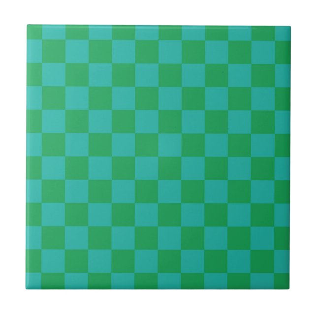 Green Blue Checkered Gingham Pattern Fliese (Vorderseite)