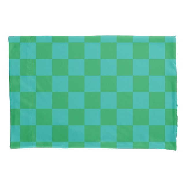 Green Blue Checkered Gingham Pattern Kissenbezug (Vorderseite)