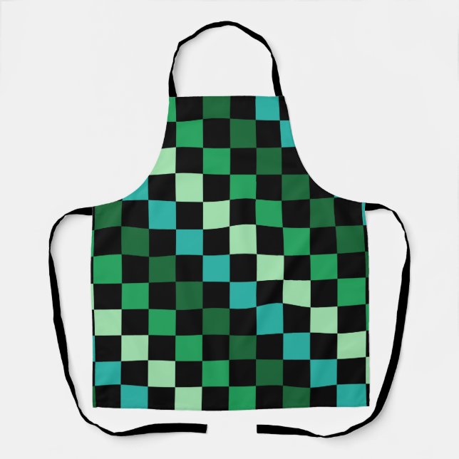 Green Blue Checkered Gingham Pattern Schürze (Vorderseite)