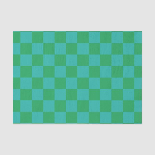 Green Blue Checkered Gingham Pattern Seidenpapier (Vorderseite)