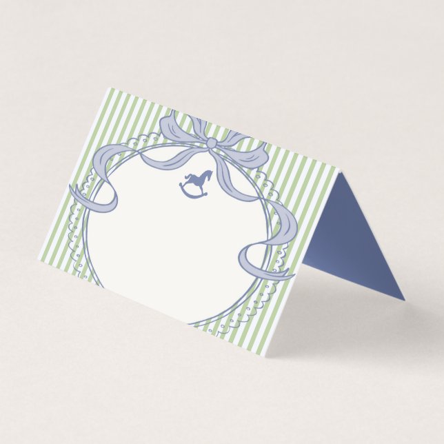 Green & Blue Coquette Bow Rocking Horse Place Card (Vorderseite)