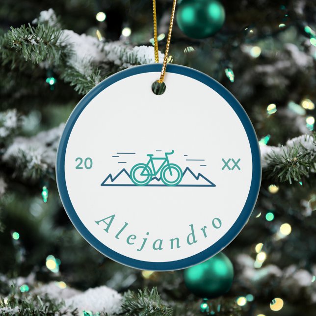 Green & Blue Cycling Design Bicycle Bike Keramik Ornament (Von Creator hochgeladen)