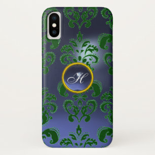 GREEN BLUE DAMASK GEMSTONE MONOGRAMM iPhone X HÜLLE
