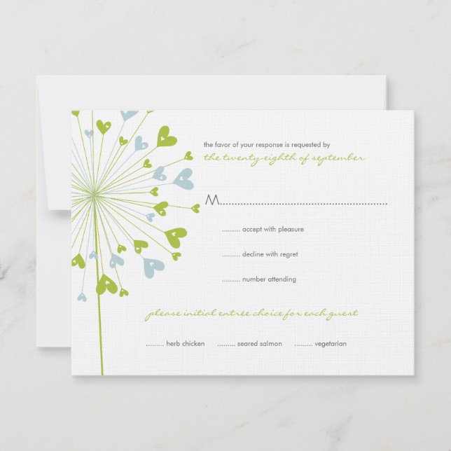 Green Blue Dandela Blume Liebe RSVP Card Karte (Vorderseite)